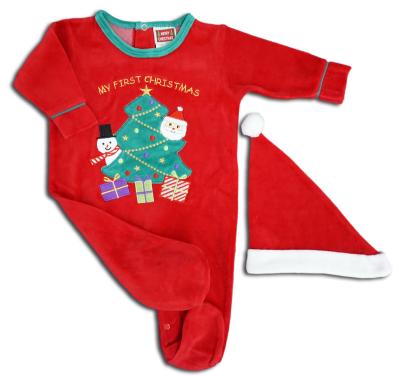 China Christmas Style Anti-Shrink Newborn Clothes Long Sleeve Velvet Romper Set Christmas Romper With Baby Socks And Hat for sale