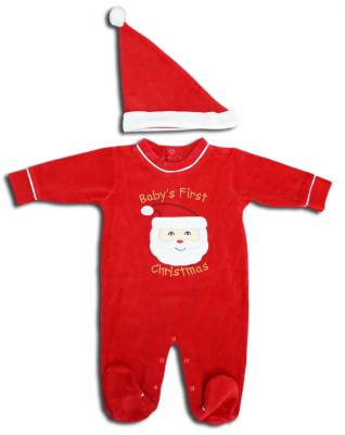 China Christmas Velvet Anti-Shrink Romper Set Long Sleeve Romper With Christmas Socks And Hat for sale