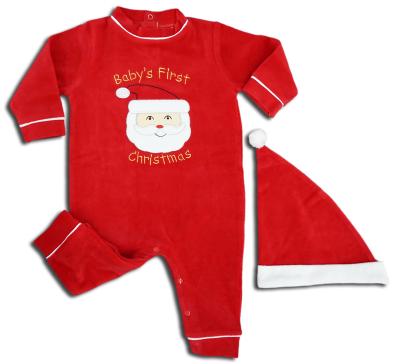 China Christmas Style Anti-Shrink Fabrics Long Sleeve Baby Romper Set Christmas Romper And Christmas Hat for sale