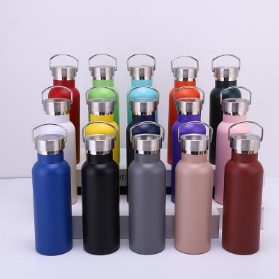 China Sustainable Natural Bamboo Lids Insulated Water Bottle Double Wall Stainless Steel Thermos 500ml Vacuum Flask for sale