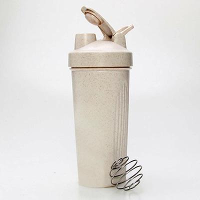 China Wheat Straw Protein Shaker Biodegradable 600ml Straw Shaker Bottle With Straw And Wheat Viable Lid for sale