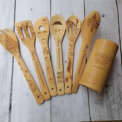 China Stored Eco-Friendly Biodegradable Bamboo Spoon Fork Spatula Kitchen Tools Cooking Kitchen Accessories for sale