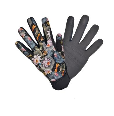 China General Purposes Work Duty Synthetic Leather Gloves Printed Cloth Outdoor Recycling Glove For Gardening Cleaning Building for sale