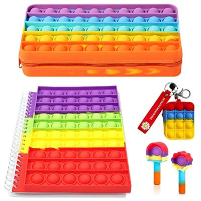 China Trigger and Enroll Custom Pencil Case Sensory Toy Popper Pencil Case Poppet Pen Covers Stir Toy Pop Bubble Cute Diary Spiral Spirited Person Notebook Set for sale