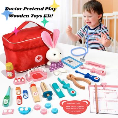 China FW3 Custom Wooden Sensory Bin Wooden For Kids Role Play Wiggle Toy Autism Kids Play Pretend Doctor Toys Set Medical Kits Private Label for sale