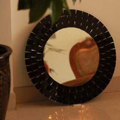 China Special Mosaic Round Black Frame Mosaic Mirror Glass Wall Mirror for sale