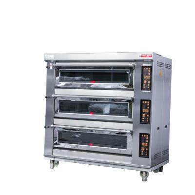 China Snack Factory Commercial Bakery Electric Decks 9 Oven 3 Decks 9 Trays 400*600 Mm Stainless Steel Surface for sale