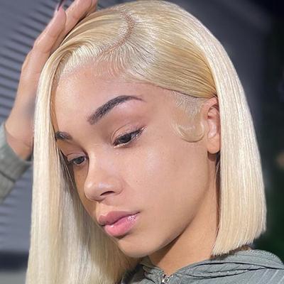 China Straight 180% Blonde Wigs 613 Bob Wig Transparent Straight Lace Front Wig Brazilian Human Hair For Women Remy 13*4 Lace Part Pre Plucked for sale