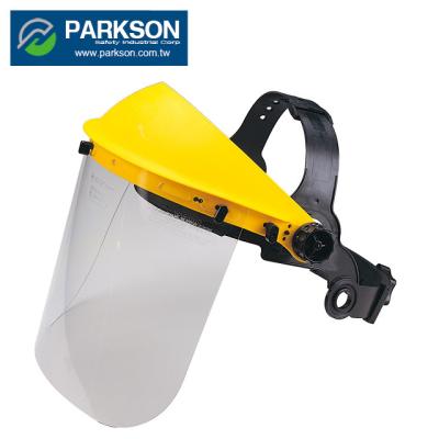 China Taiwan labor safety protective mask clear PC sun visor CE EN166 ANSI Z87.1 FS-805 ratchet headgear fit. FS-805 for sale