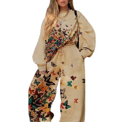 China Viable Women's Hoodies and Sweatshirts Long Sleeve Floral Print Women Hoodies Two Piece Set for sale