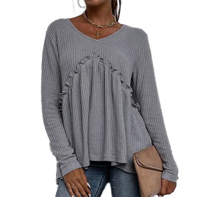 China New Arrival Ladies Solid Color Breathable T-shirt Women O-Neck Long Sleeve Loose Casual T-Shirt for sale