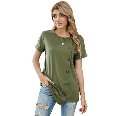 China Spring 2021 Pure Light Green Oblique Straight Casual Short Sleeve T-shirt Women Breathable for sale