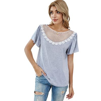 China New Fashionable Women's Breathable T-shirts Miss Neck Loose Casual Short Sleeve Ladies Gray T-shirts for sale