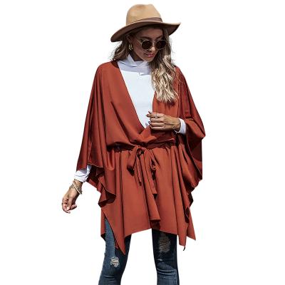 China 2021 QUICK DRY bat sleeve loose cardigan tied long sleeves cape women coat for sale