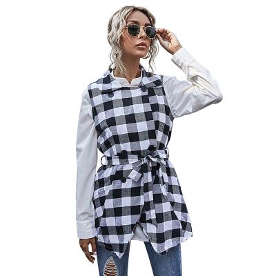 China 2021 QUICK DRY autumn and winter loose irregular plaid top women's edge sleeveless coat for sale