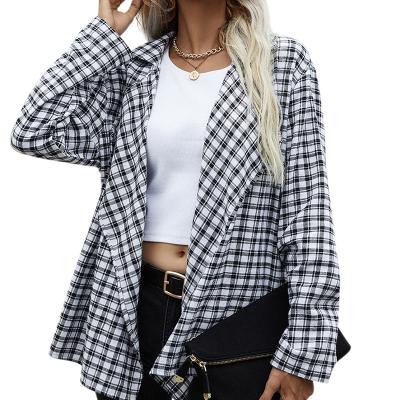 China Anti-Wrinkle Autumn Winter Ladies Blazers Long Sleeve Plaid Black White Checked Female Blazer for sale