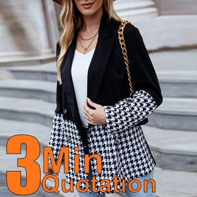 China Anti-Wrinkle 2021 Women's Designer Office Wear Business Plaid Plaid Black Long Coat Custom Made Blazer Tuxedo Suit Slim Dress For Lady for sale