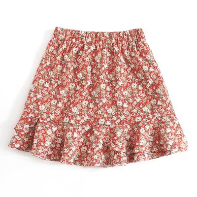 China Breathable Floral Pleated Ruffle Beach Chiffon A Line Skirt Women Skirts for sale