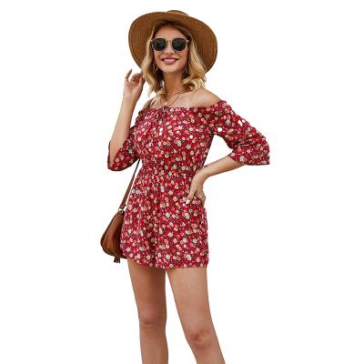 China New Arrival Breathable Women Overalls Off The Shoulder Floral Print One Piece Short Overalls for sale