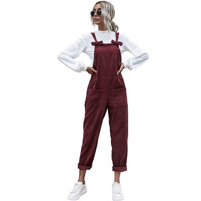 China Solid Color Poket Design Cargo Suspender Overalls Hot Selling Spring Viable Rompers Womens Overalls for sale