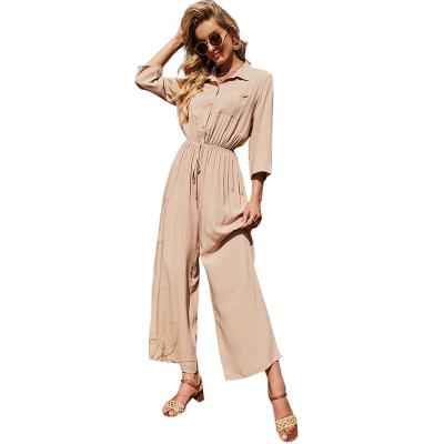 China 2021 summer QUICK DRY new Qing casual collar waist 7 point sleeve suit wide leg overalls women for sale