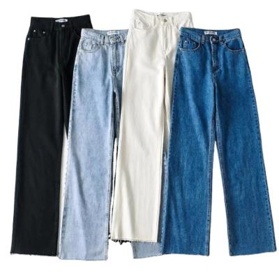 China Breathable Women's High Waist Loose Straight Leg Cuffed Wide Leg Jeans for sale