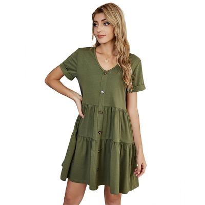 China Spring 2021 New Women's Casual Loose Home Dress One Line Breathable Short Sleeve Solid Color Dress for sale