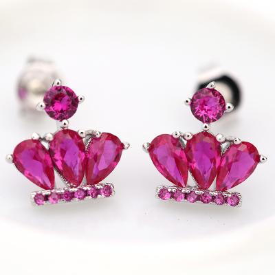 China Cute Jewelry Silver Pear Cut Ruby Ear Studs Red Corundum Earrings for sale