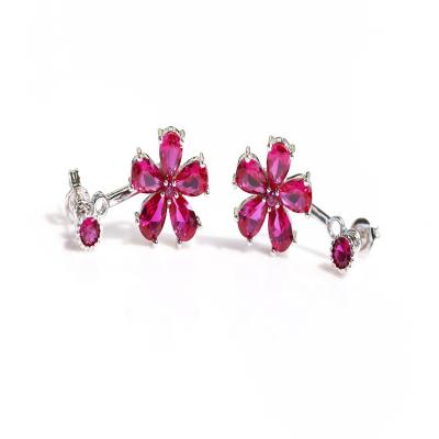 China 925 Wholesale Cute Red Silver Flower Jewelry Stud Earrings For Wedding for sale