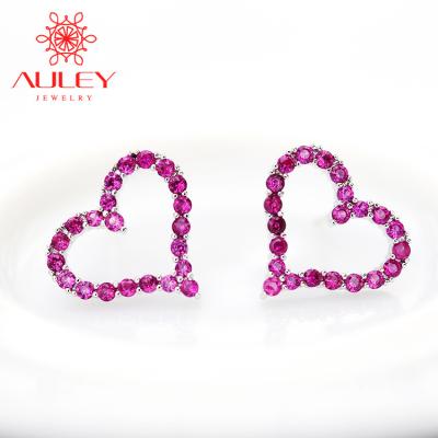 China Auley Ethnic Heart Wholesale Silver Cubic Zircon Stud Earrings For Girls for sale