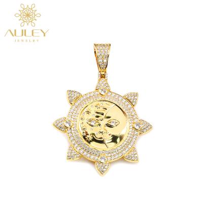 China Hiphop 18k Gold Plated Retro Sun And Moon God Smile Charm Necklace Creative Zircon Pendant for sale