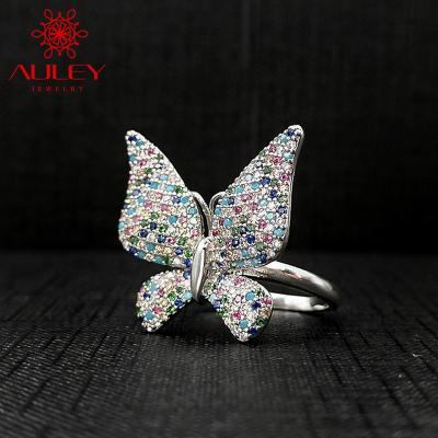 China Environmental Friendly Fashionable Personalized Full Colored Zircon Butterfly Rings For Party for sale