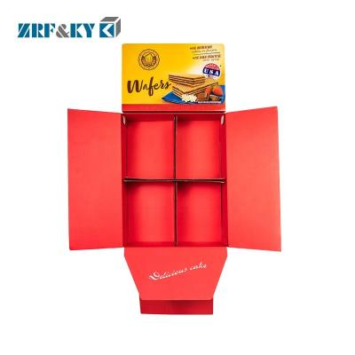 China Modern Custom Printed Advertising Customized Color Corrugated Floor Food Display Stand Paper Holder for sale