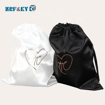 China Foil LOGO White Black Satin Cotton Non Woven Fabric Recyclable Custom Drawstring Bags for sale