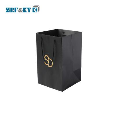 China Handmade Black Custom Paper Bag With Hot Stamped Gold Logo , Recycled Kraft Paper Euro Tote Bag for sale