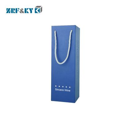 China Recyclable Handmade Blue Paper Cardboard Wine Box, Recycled Custom Paper Carry Bag For 1 Bottle Wine for sale