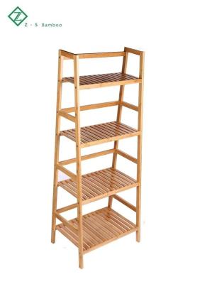 China Sustainable Luxury Bathroom Bamboo 4 Tiers Organizing Ladder Shelf Bamboo Shorage Shelf for sale