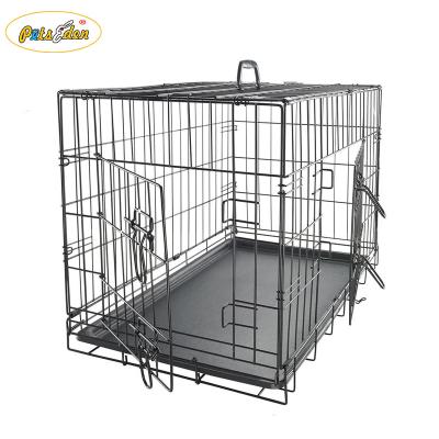 China Durable Dog Crate Double Door Folding Metal - Wire Cage With Divider For Training Pets for sale