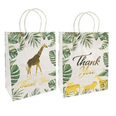 China Jungle Safari Animal Zoo Happy Birthday Party Custom Cheap Recyclable Candy Box Kids Gift Cookies Packaging Paper Bags With Handle for sale