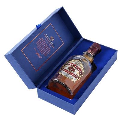 China Recycled Materials Wholesale Large Logo Blue Leather Wrap Luxury Custom Whiskey Wine Champagne Gift Box Glass Packaging for Bottle Paper Boxes for sale