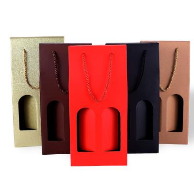 China Recycled Materials 250gsm Custom High End Single Wine Bottle Paper Gift Double Packaging Bag With Handle for sale