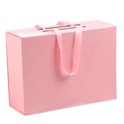 China Recycled Materials Custom Logo Luxury Pink Bundle Wigs Boxes Hair Extension Paper Box For Wig Collapsible Magnetic Packaging Gift Box With Ribbon for sale