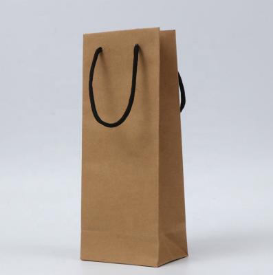 China Recycled Paper Wine Bottle Carrier Brown Kraft Materials Hot Sale Custom Gift Bags With Ribbon Handles for sale