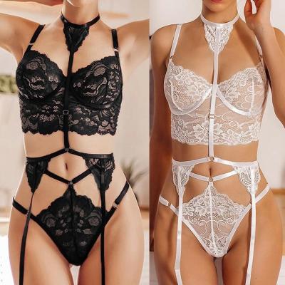 China Sexy Lingere Wholesale Women's Sexy Transparent Mesh Lace Cup Tie Intimate Bodysuits Sexy Lingerie for sale