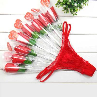 China Antibacterial Ladies Lace Up Red Rose Hollow Lingerie Women Panties Girls Sexy Lace Up Thong Thong for sale