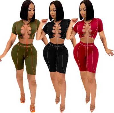 China hot sale Anti-wrinkle fashion women's clothing crop top two piece shorts set clothes short sleeve 2 piece pants sets for sale