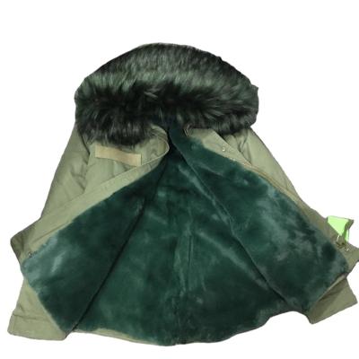 China Anti-Shrink Anti-Shrink Military Knitted Dark Green Faux Fur Parka Winter Style Short Striped Coat For Women&Men Faux Raccoon Fur Collar Trim for sale