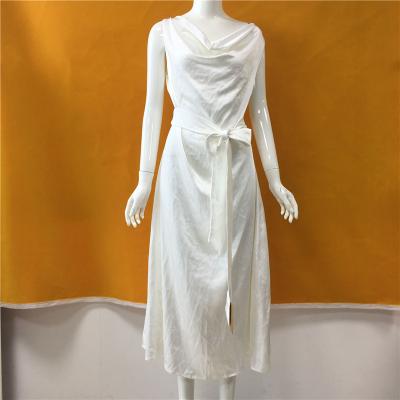 China Top Selling Lady Breathable Summer Elegant Layered Ruffled Breathable V-neckline With Sashes Sleeveless Knee Dress Girls Dresses for sale