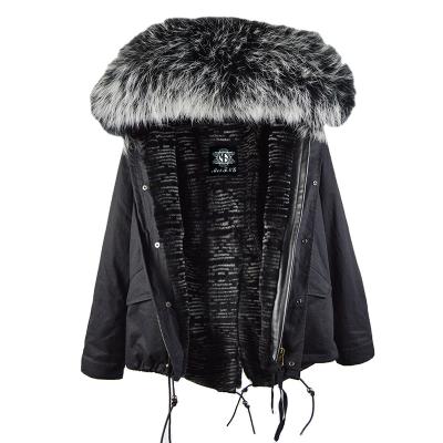 China Women's Faux Fur Parka Hooded Coat Casual Short Black Raccoon Fur Jacket Anti-Shrink Anti-Shrink With Big Collar Winter Overcoat for sale