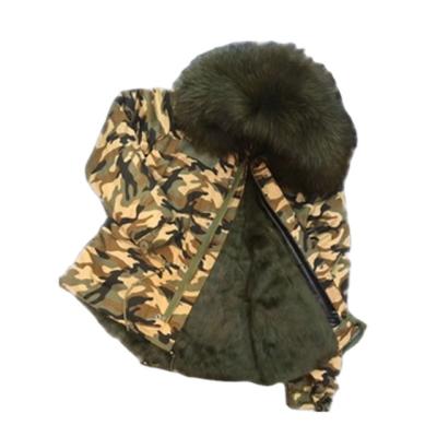 China Sustainable Sustainable Winter Camouflage Shell Short Coat Army Green Rabbit Fur Lined Mens Jacket With Military Style for sale